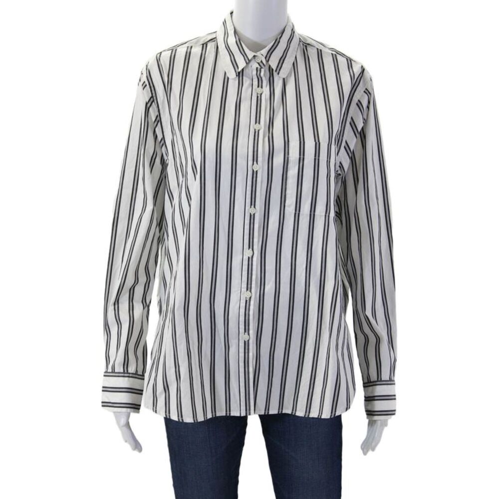 Unsubscribed Unisex Point Collar Striped Cotton Button-Up Black Size XS